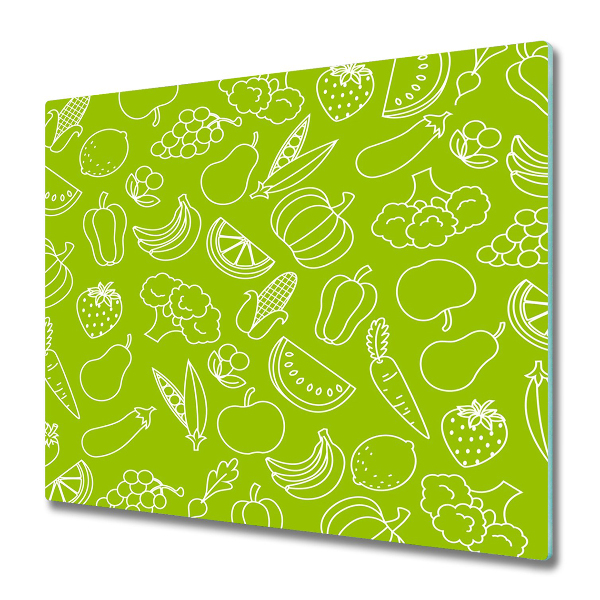 Couvre plaque de cuisson Motif de fruits et légumes sur fond vert