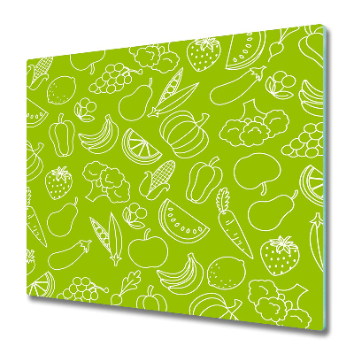 Couvre plaque de cuisson Motif de fruits et légumes sur fond vert