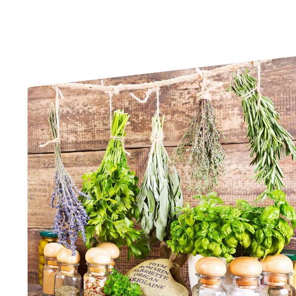 Planche à découper en verre Herbes et pots d'épices