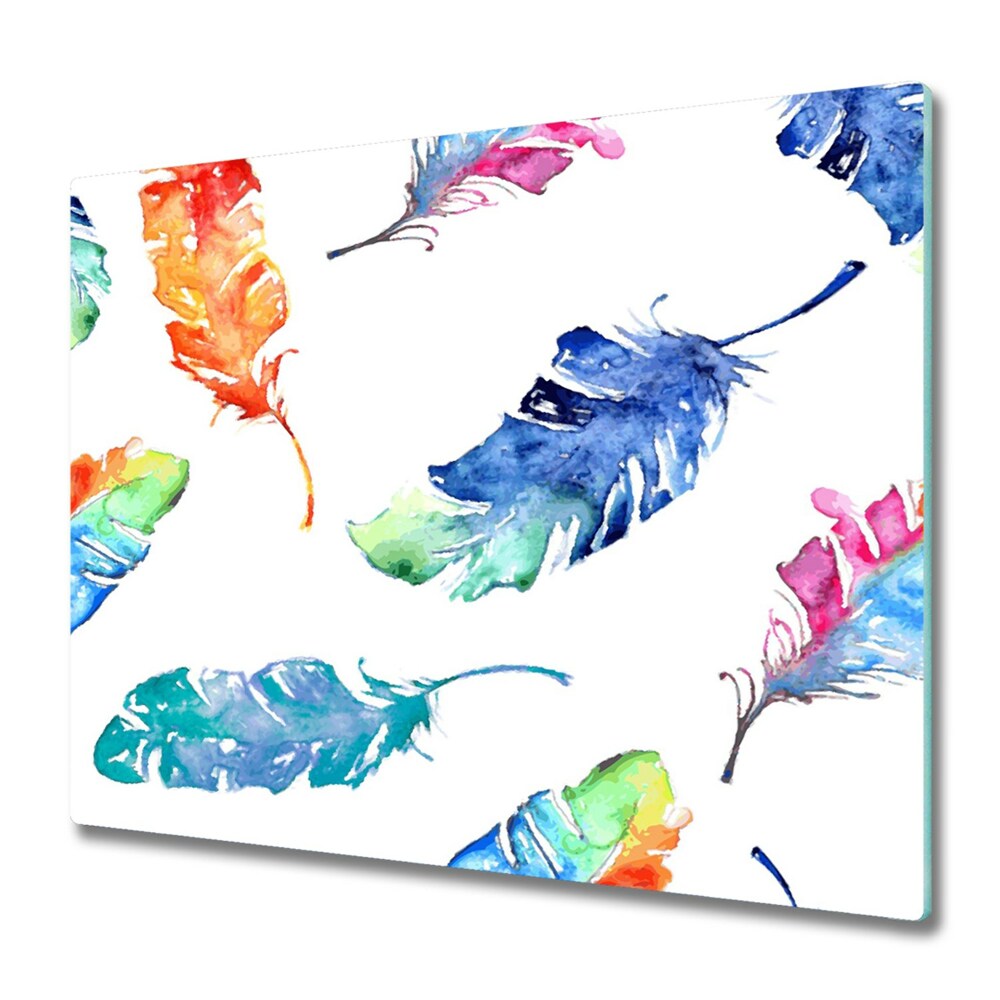 Protège plaque de cuisson Plumes colorées à l'aquarelle