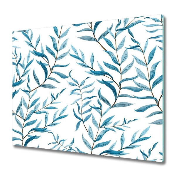 Planche à découper verre Feuilles bleues sur des branches