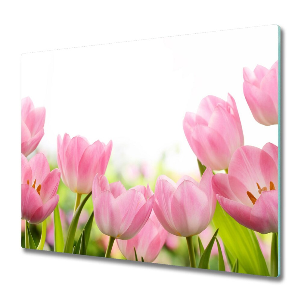 Protège plaque de cuisson Tulipes roses sur fond blanc