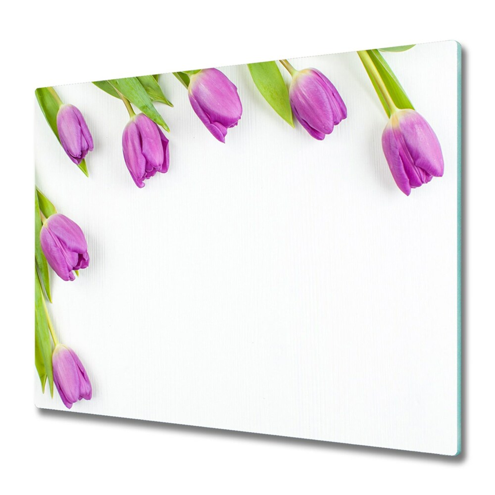 Couvre plaque de cuisson Tulipes violettes sur fond blanc