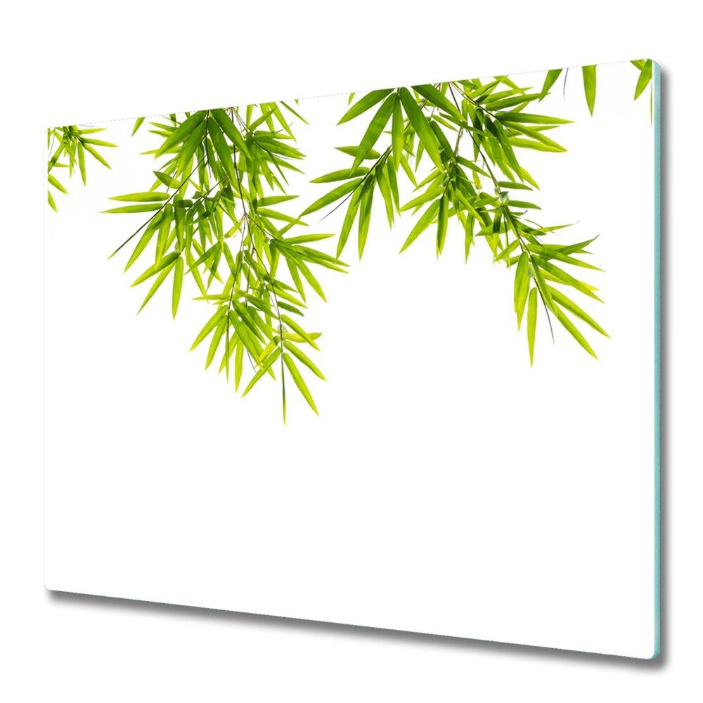 Protection pour plaque de cuisson Feuilles de bambou sur fond blanc