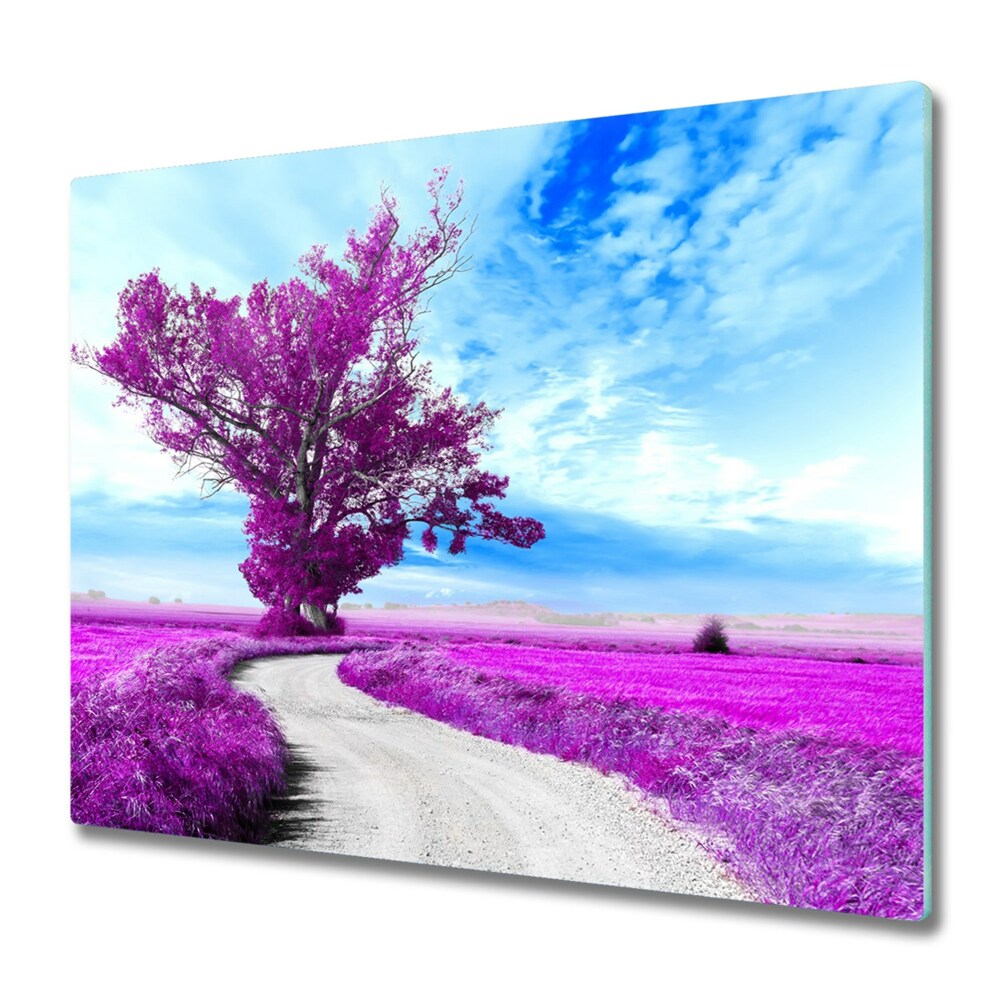 Protège plaque de cuisson Arbre et chemin violet
