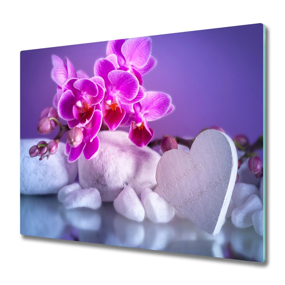 Cache plaque de cuisson Orchidée rose et cœur