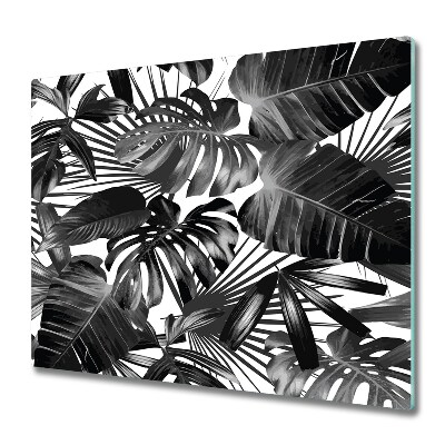 Planche à découper en verre Feuilles tropicales en noir et blanc