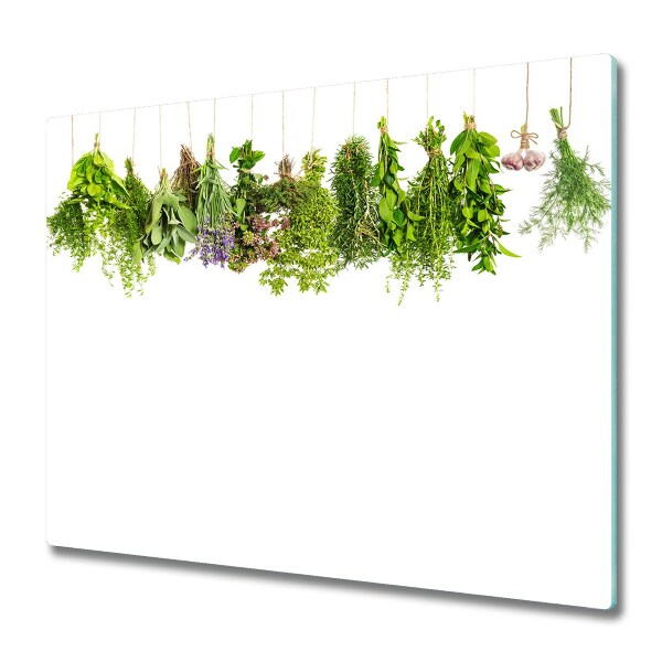 Planche à découper en verre Herbes suspendues à une ficelle