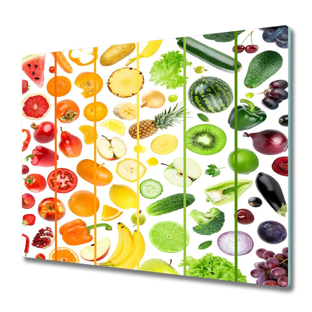 Planche à découper verre Fruits et légumes tombant en arc-en-ciel