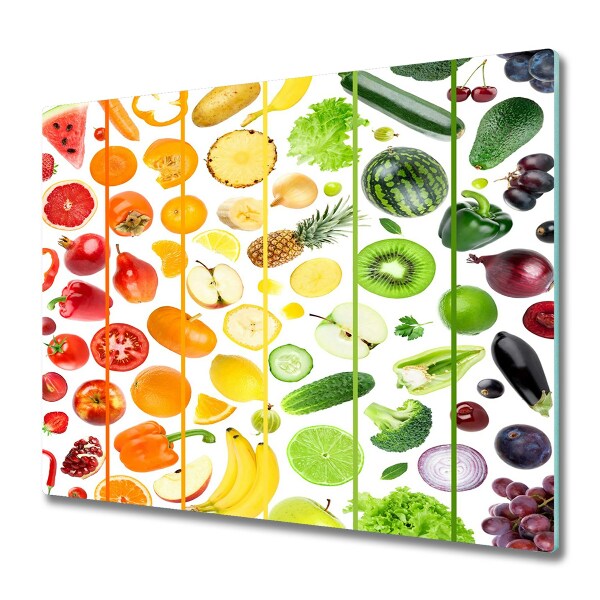 Planche à découper verre Fruits et légumes tombant en arc-en-ciel