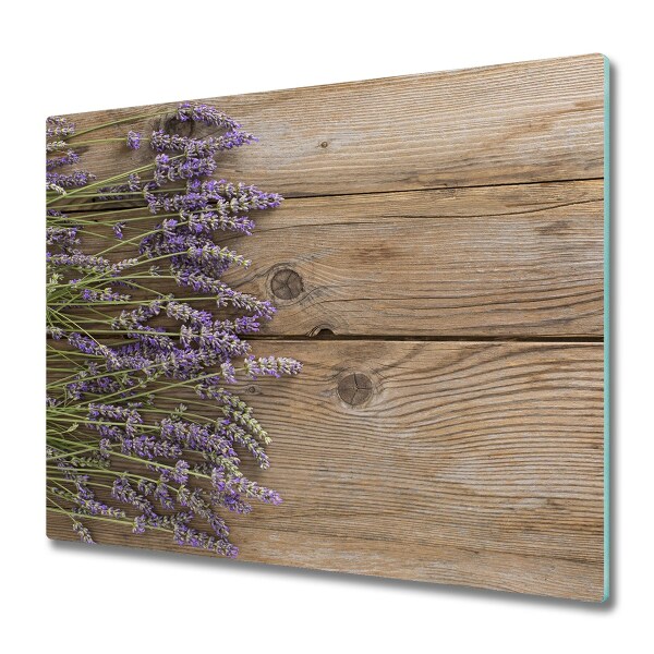 Couvre plaque de cuisson Fleurs de lavande sur bois