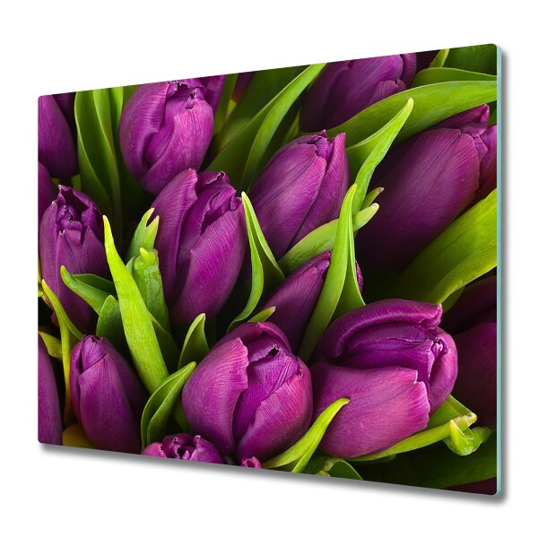 Planche à découper en verre Fond de tulipes violettes