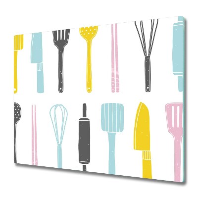 Planche à découper en verre Ustensiles de cuisine symboliques