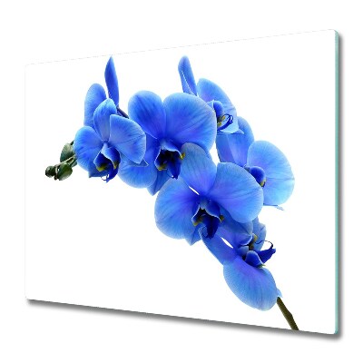 Planche à découper en verre Fleur d'orchidée bleue