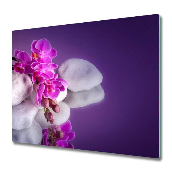 Protection plaque induction Orchidée sur fond violet