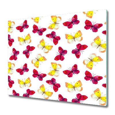 Protège plaque de cuisson Papillons roses et jaunes