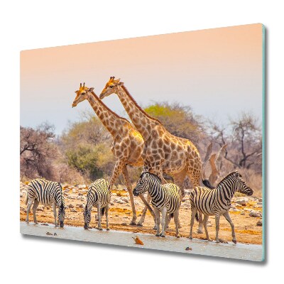 Planche à découper verre Zèbres et girafes dans la savane