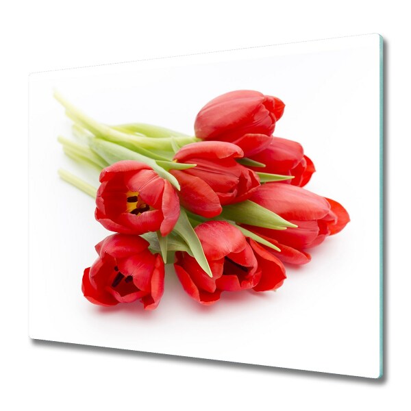 Protection plaque induction Tulipes rouges sur fond blanc