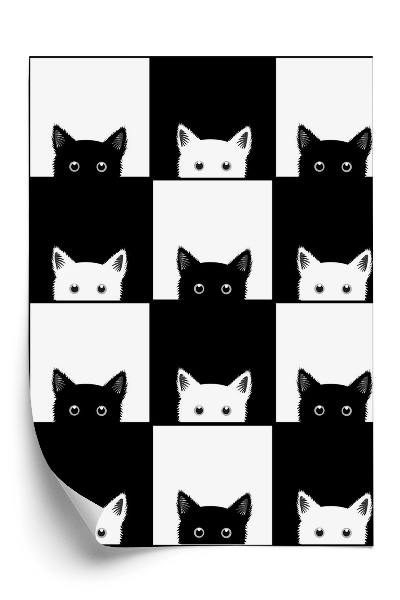 Papier peint Chat en damier noir et blanc