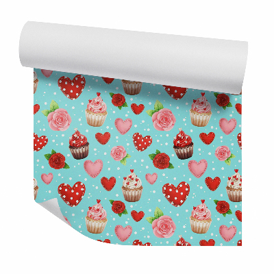Papier peint Cœurs en bonbons et petits gâteaux aux pois