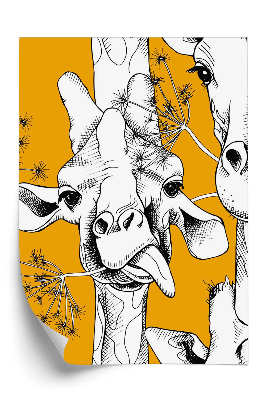 Papier peint Ziraffes sur fond orange