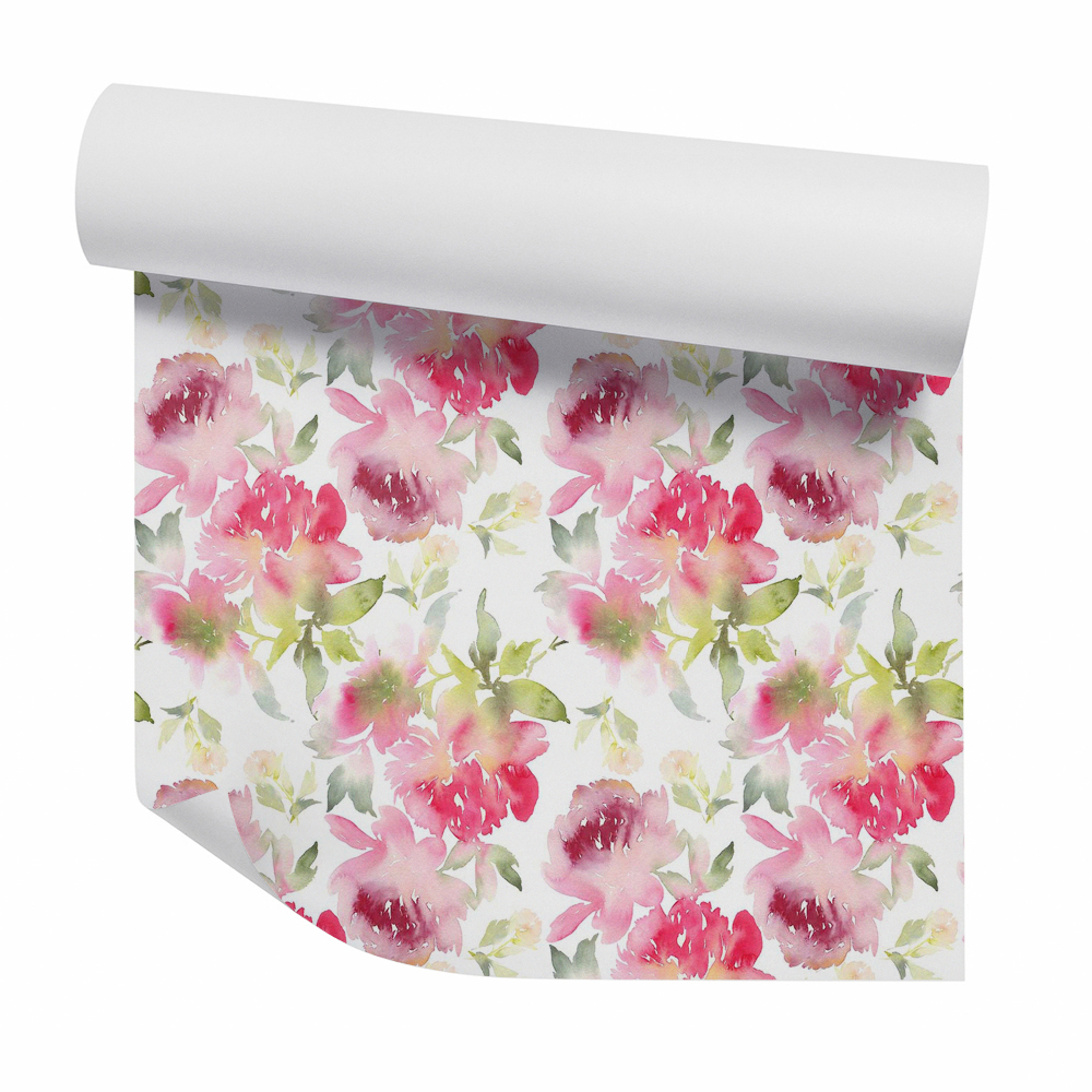 Papier peint Fleurs roses à l'aquarelle