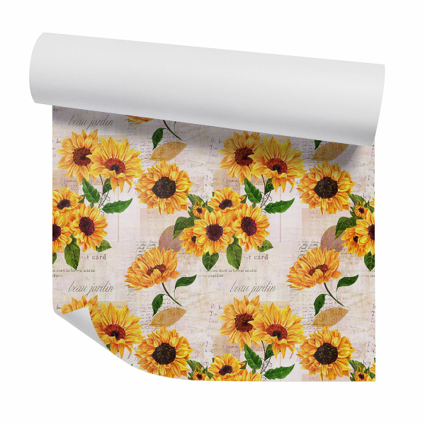 Papier peint Tournesols sur vieux journaux