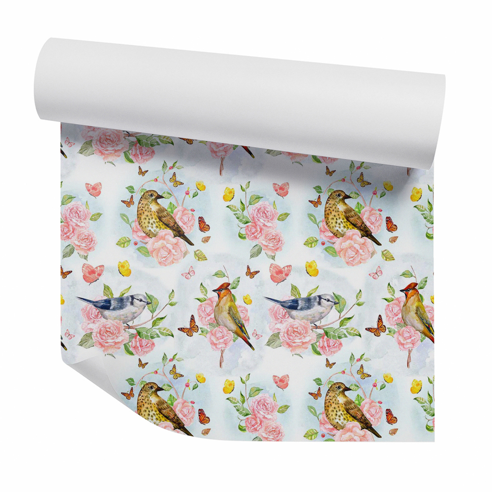 Papier peint Oiseaux parmi des fleurs épanouies