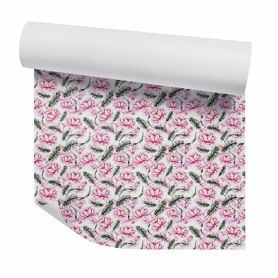 Papier peint Fleurs roses parmi les feuilles