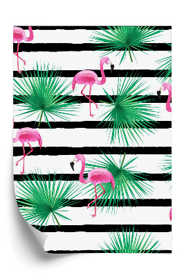 Papier peint Flamants roses sur fond rayé