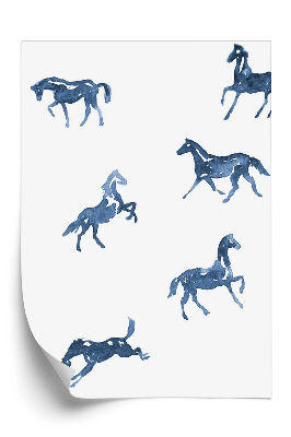 Papier peint Chevaux bleus dessinés