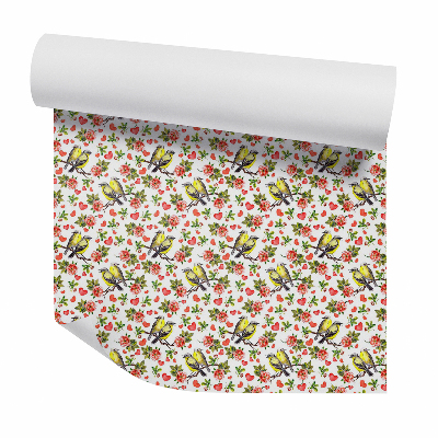 Papier peint Oiseaux jaunes par paires parmi des cœurs
