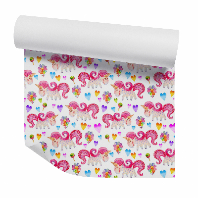 Papier peint Bonbons et licornes féeriques