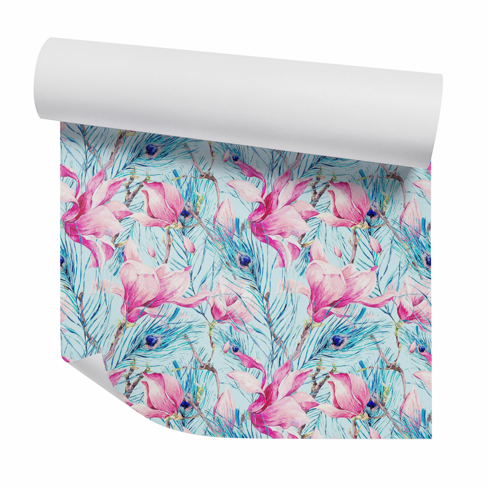 Papier peint Fleurs roses et bleues