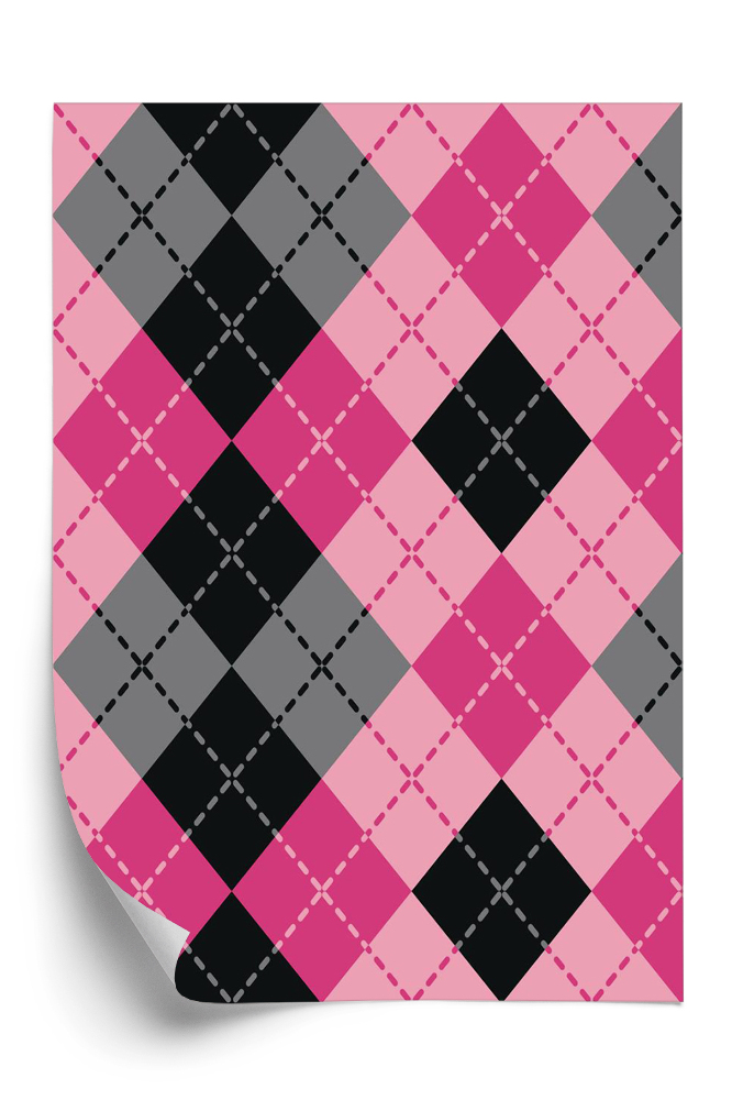 Papier peint Motif de losanges en pointillés roses et noirs