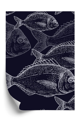 Papier peint Poisson vintage sur fond noir