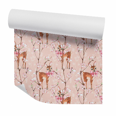 Papier peint Cerf parmi les cerisiers en fleurs