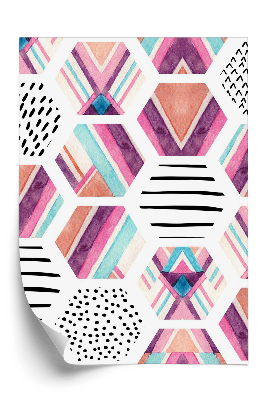 Papier peint Aquarelle hexagonale avec éléments décoratifs géométriques