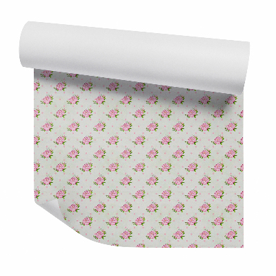 Papier peint Fleurs roses sur pois