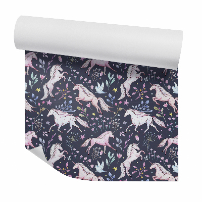 Papier peint Licornes en fleurs