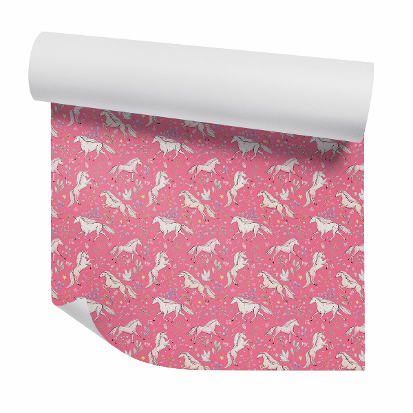 Papier peint Licornes sur fond rose