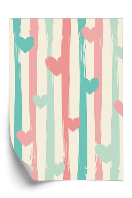 Papier peint Rayures et cœurs pastel