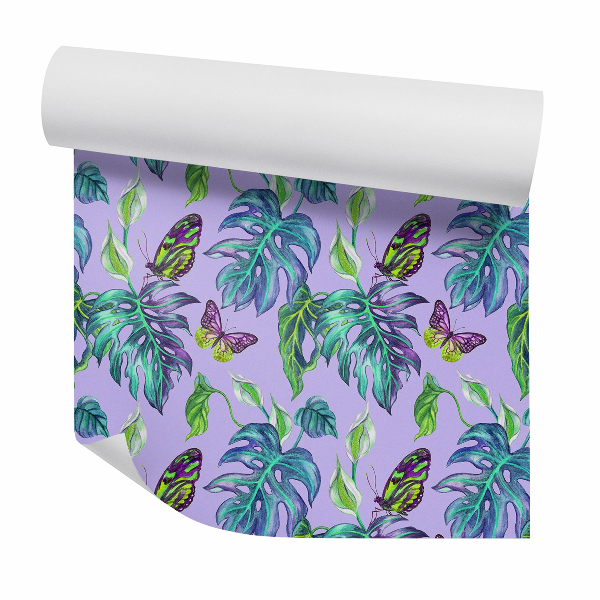 Papier peint Feuilles et papillons exotiques