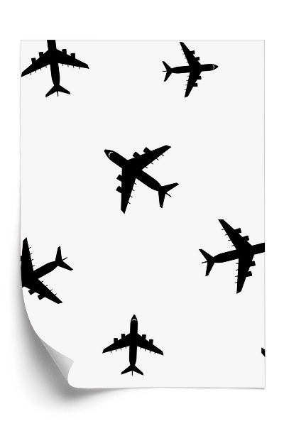 Papier peint Avion noir sur fond blanc