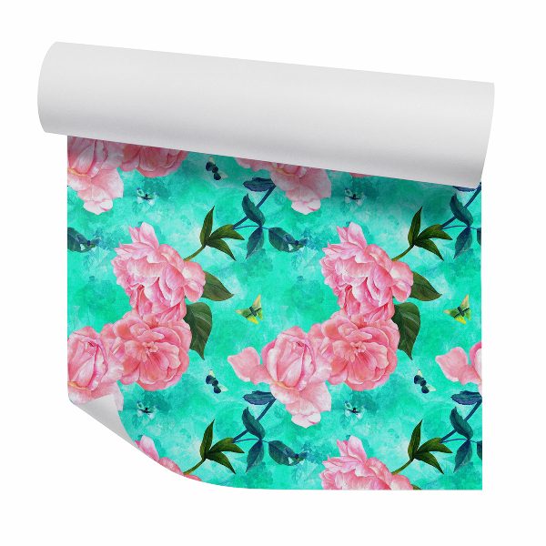 Papier peint Fleurs et papillons roses