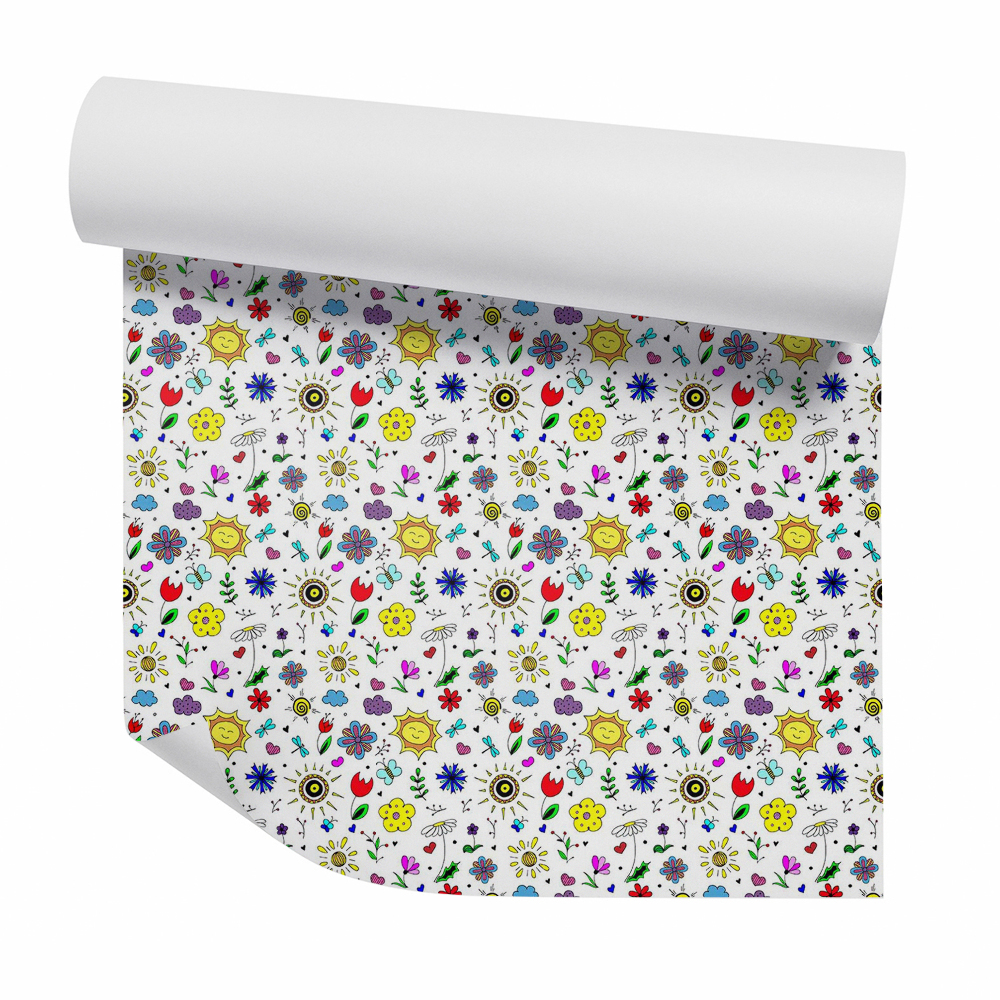 Papier peint Dessin d'une prairie, de fleurs et de plantes