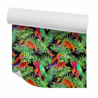 Papier peint Nature exotique, perroquets et fleurs
