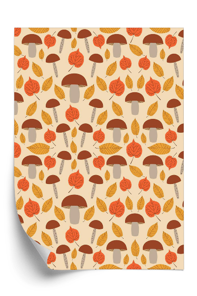 Papier peint Forêt d'automne, feuilles d'or et champignons