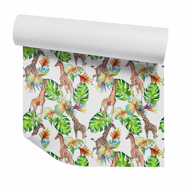 Papier peint Girafes parmi les plantes tropicales