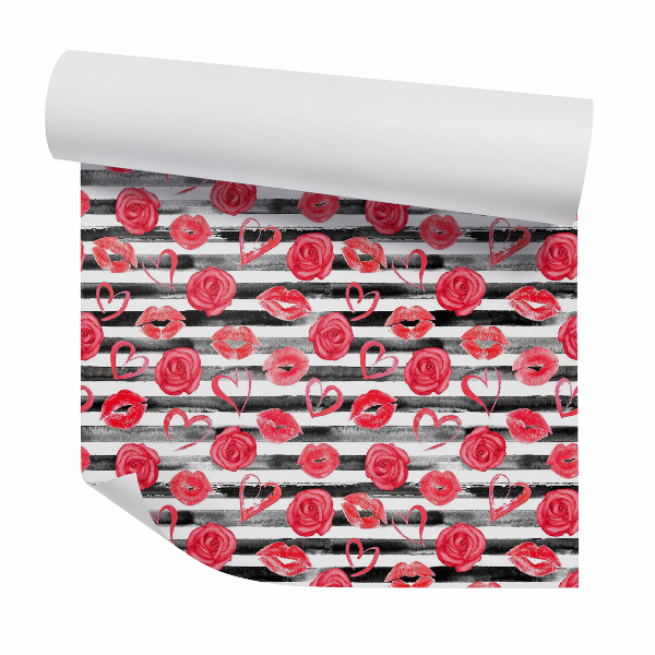 Papier peint Roses rouges, cœurs et lèvres